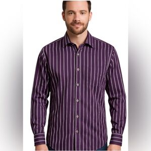 Men’s Report Collection Purple Striped Button-Down Shirt Size L